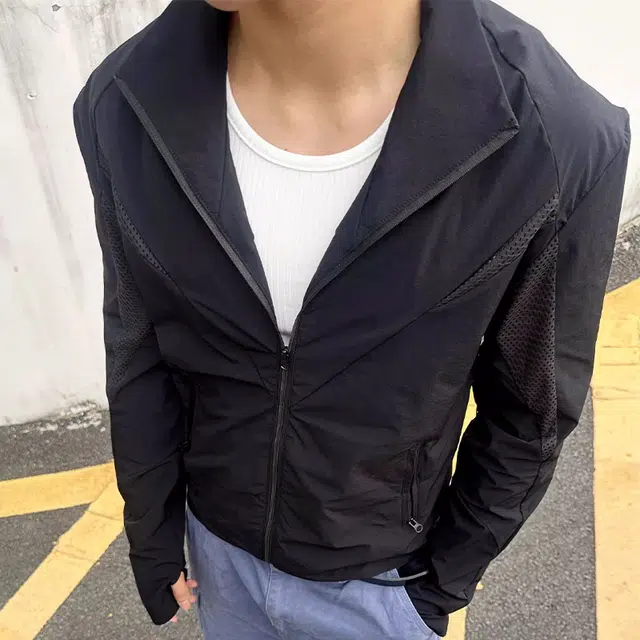 拾个壹先生 美式复古网眼立领裁剪轻量化薄款冰丝凉感山系户外复古高街机能风休闲宽松百搭夹克外套 男女同款