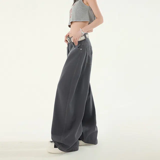 拾个壹先生 高级感阔腿女高腰垂感显瘦直筒拖地休闲百搭牛仔裤 男女同款