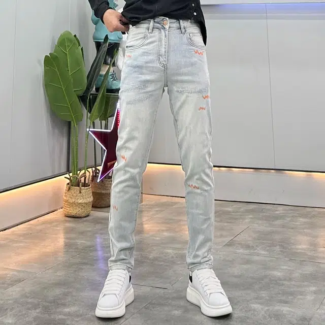 吉肯蒂 高端九分修身薄款潮流百搭舒适时尚复古牛仔裤 男款