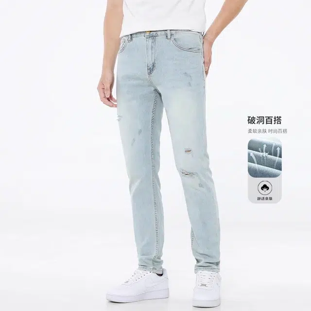 吉肯蒂 高端长裤薄款浅色休闲修身小脚裤子牛仔裤 男款
