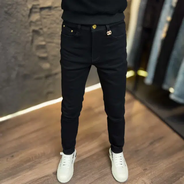 吉肯蒂 春秋款纯色欧版男牛仔裤子修身休闲百搭弹力显瘦加绒潮流小脚长裤 男款