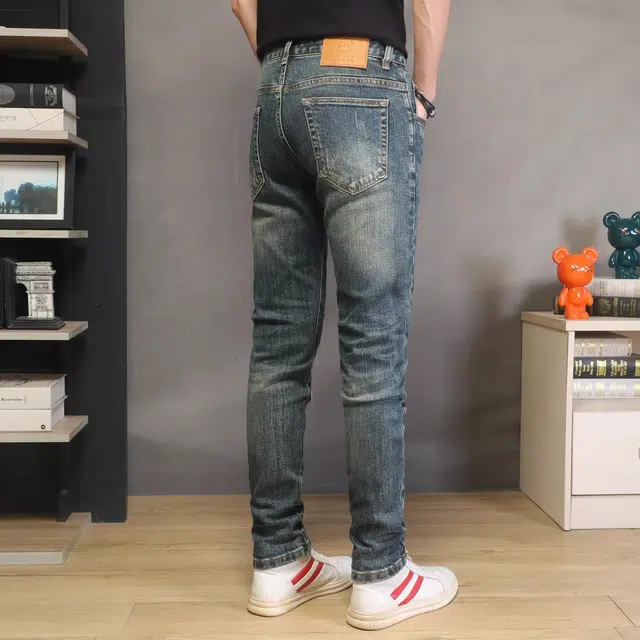 吉肯蒂 潮牌修身小脚裤复古弹力时尚潮流男士长裤子牛仔裤 男款
