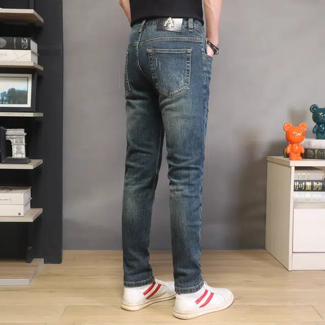 吉肯蒂 秋冬男士修身复古弹力休闲长裤子潮流百搭牛仔裤 男款