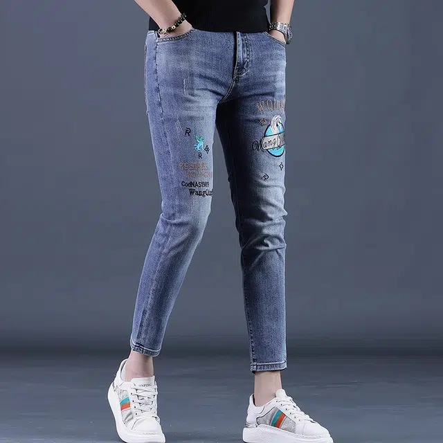 吉肯蒂 潮牌修身小脚舒适百搭休闲九分牛仔裤 男款