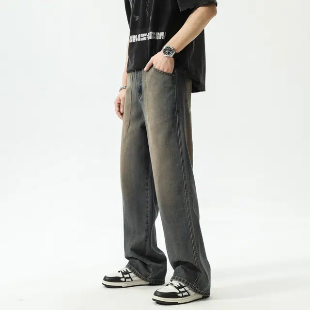 吉肯蒂 复古宽松牛仔裤男士时尚潮流百搭休闲直筒裤子长裤 男款