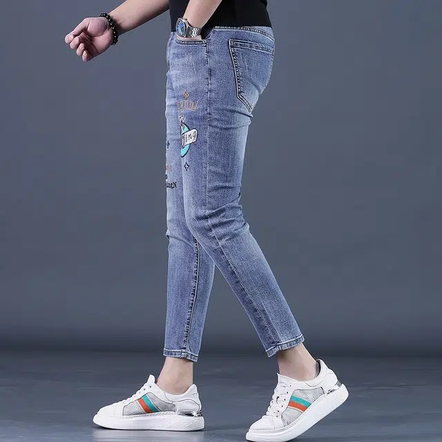 吉肯蒂 潮牌修身小脚舒适百搭休闲九分牛仔裤 男款