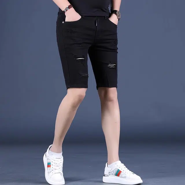 吉肯蒂 舒适合身薄款百搭休闲简约五分裤牛仔短裤 男款 黑色