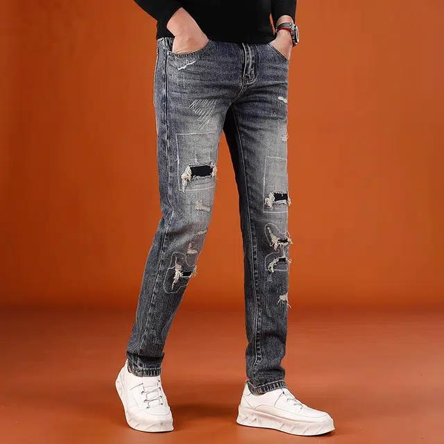 吉肯蒂 秋季高端弹力修身小直筒男士时尚长裤牛仔裤 男款