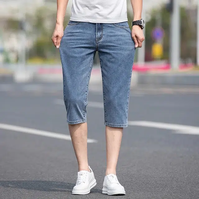吉肯蒂 直筒夏季薄款七分裤韩版潮流休闲牛仔短裤 男款