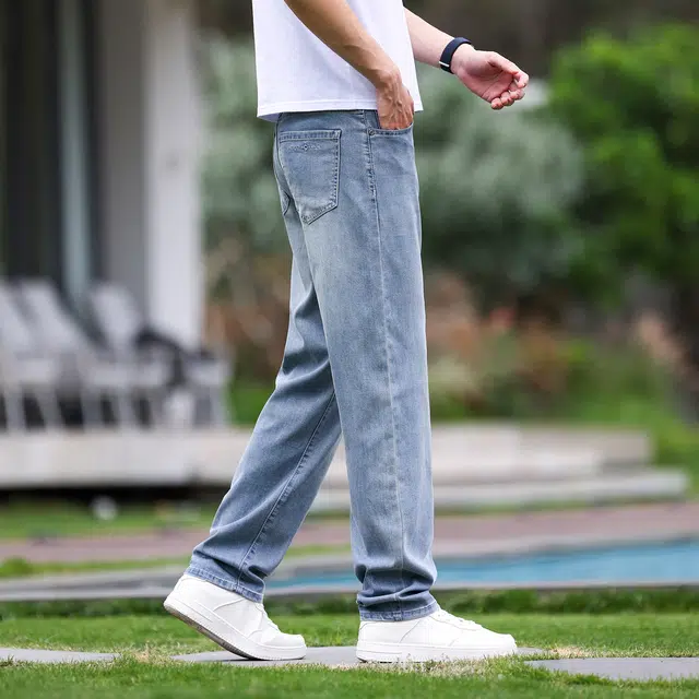 吉肯蒂 浅色天丝牛仔裤男夏季超薄款冰丝阔腿宽松长裤男士高端直筒裤子 男款