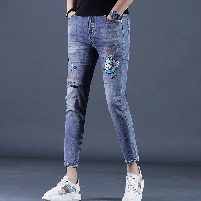 吉肯蒂 潮牌修身小脚舒适百搭休闲九分牛仔裤 男款