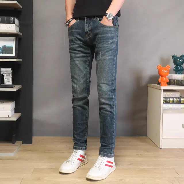 吉肯蒂 秋冬男士修身复古弹力休闲长裤子潮流百搭牛仔裤 男款