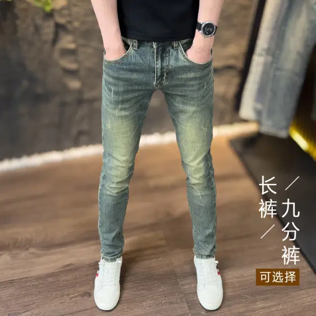 吉肯蒂 高端做旧复古中腰长裤牛仔裤 男款