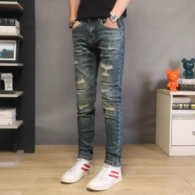 吉肯蒂 潮牌修身小脚裤复古弹力时尚潮流男士长裤子牛仔裤 男款