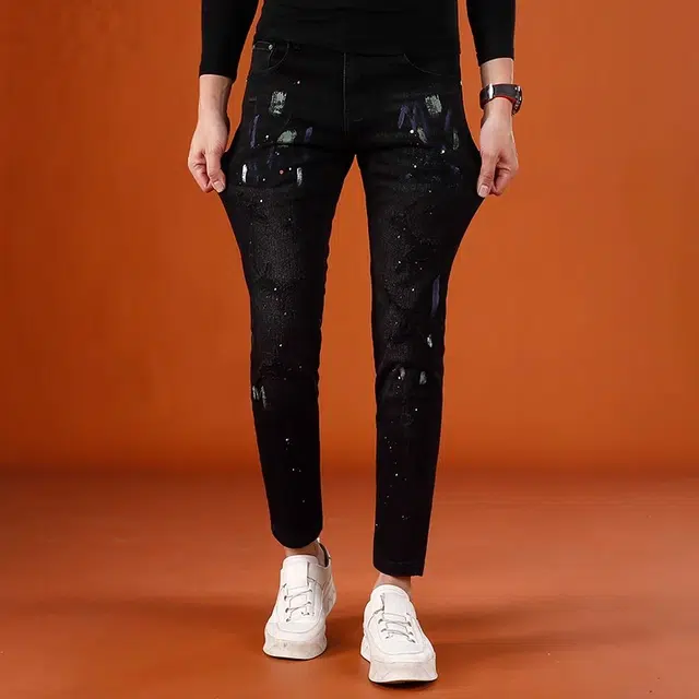 吉肯蒂 潮牌男士韩版破洞补丁男裤秋季款小脚裤牛仔裤 男款