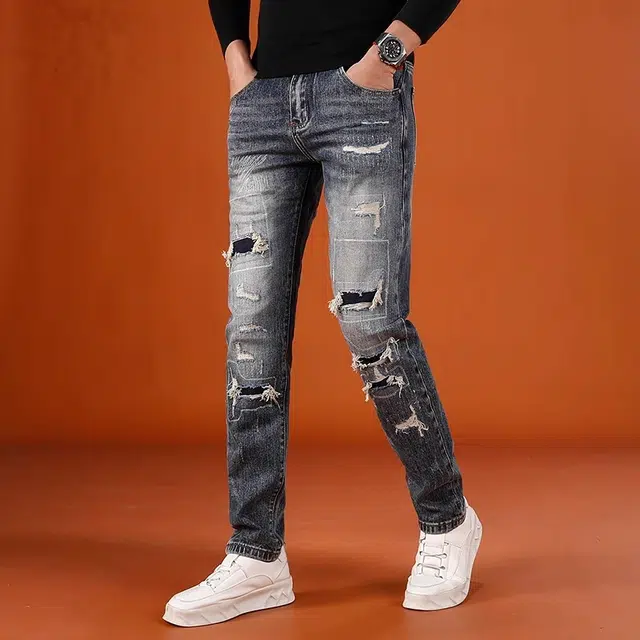 吉肯蒂 秋季高端弹力修身小直筒男士时尚长裤牛仔裤 男款