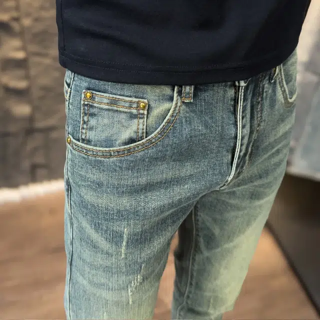 吉肯蒂 高端做旧复古中腰长裤牛仔裤 男款