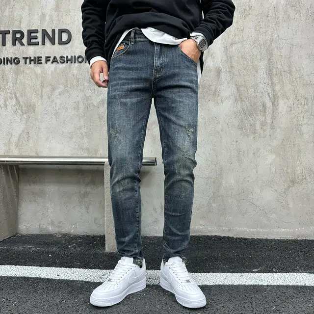 吉肯蒂 复古牛仔裤男爆款简约时尚潮流韩版修身小脚长裤 男款
