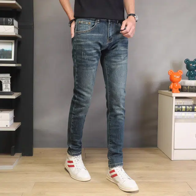 吉肯蒂 秋冬男士修身复古弹力休闲长裤子潮流百搭牛仔裤 男款