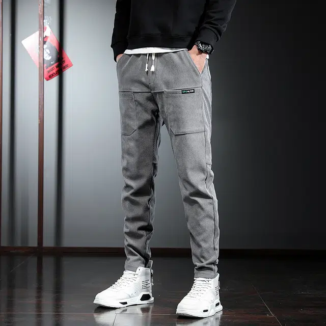 吉肯蒂 潮牌灯芯绒男士宽松小脚裤秋季运动长裤子休闲裤 男款