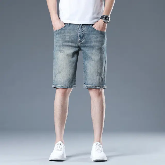 吉肯蒂 轻奢修身刺绣时尚百搭牛仔短裤 男款