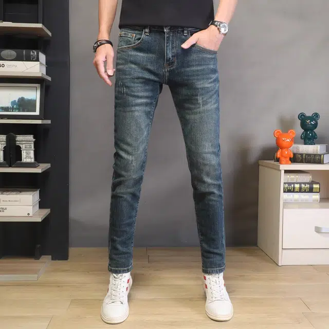 吉肯蒂 秋冬男士修身复古弹力休闲长裤子潮流百搭牛仔裤 男款
