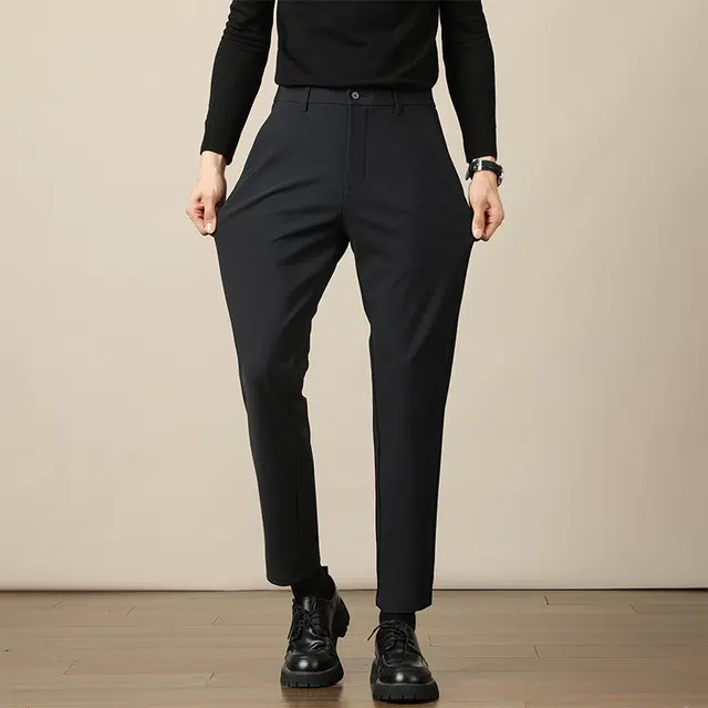吉肯蒂 轻奢男士弹力九分小西裤秋冬季修身直筒坠感高级休闲裤 男款