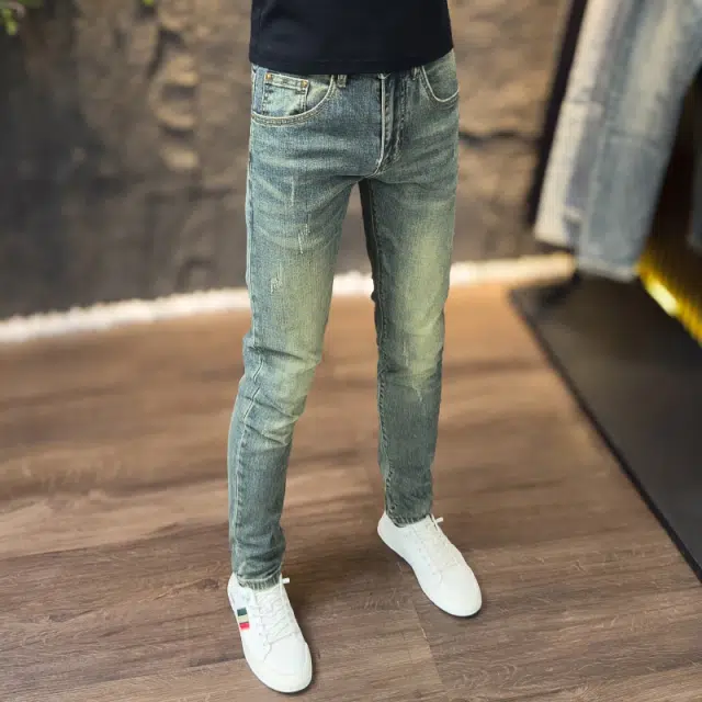吉肯蒂 高端做旧复古中腰长裤牛仔裤 男款