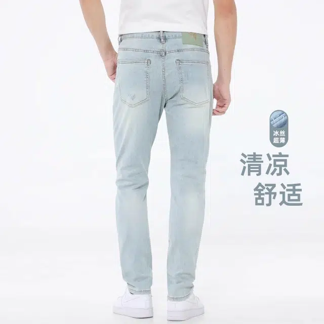吉肯蒂 高端长裤薄款浅色休闲修身小脚裤子牛仔裤 男款
