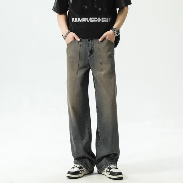 吉肯蒂 复古宽松牛仔裤男士时尚潮流百搭休闲直筒裤子长裤 男款