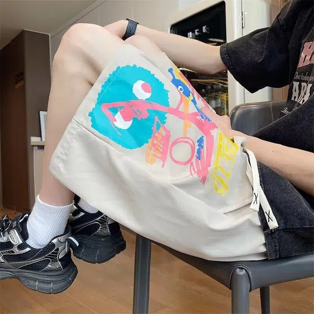 永言 卡通舒适百搭宽松时尚五分休闲短裤 男女同款