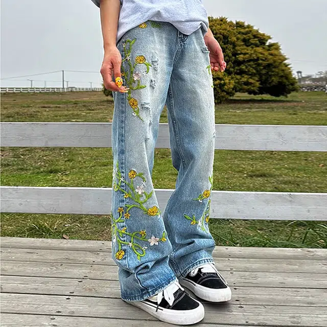 永言 水洗做旧潮流小众美式直筒时尚舒适百搭简约长裤牛仔裤 男女同款