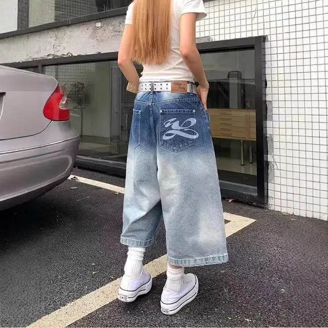永言 美式潮流时尚百搭简约宽松牛仔短裤 男女同款