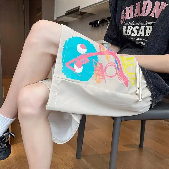 永言 卡通舒适百搭宽松时尚五分休闲短裤 男女同款