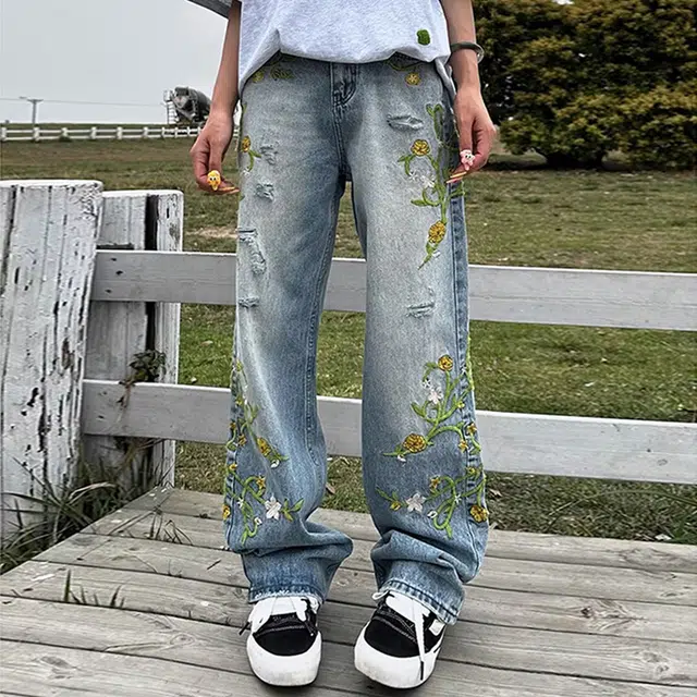 永言 水洗做旧潮流小众美式直筒时尚舒适百搭简约长裤牛仔裤 男女同款