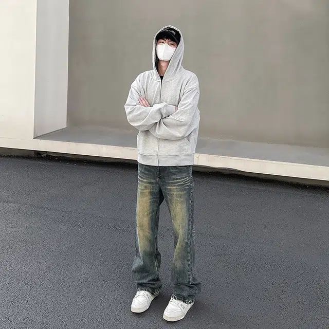 永言 美式高街复古水洗做旧牛仔裤 男女同款