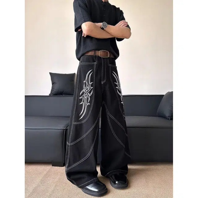 永言 美式潮流宽松直筒牛仔裤 男女同款