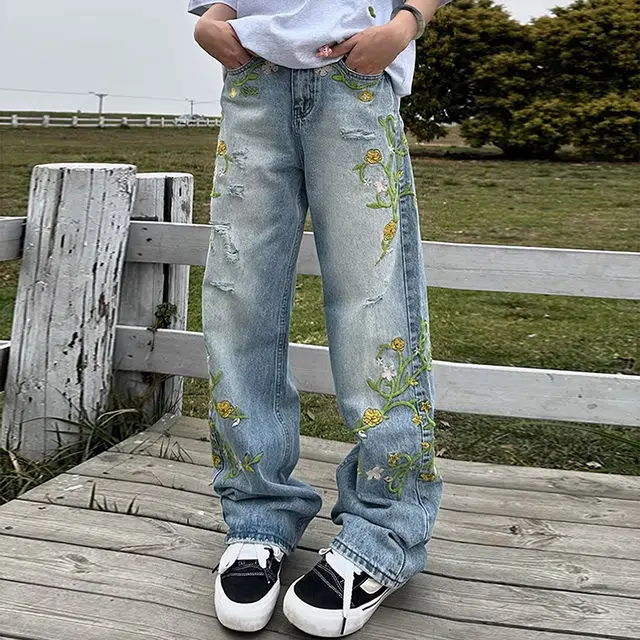 永言 水洗做旧潮流小众美式直筒时尚舒适百搭简约长裤牛仔裤 男女同款
