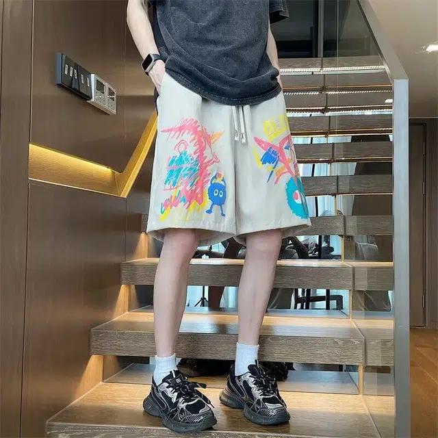 永言 卡通舒适百搭宽松时尚五分休闲短裤 男女同款