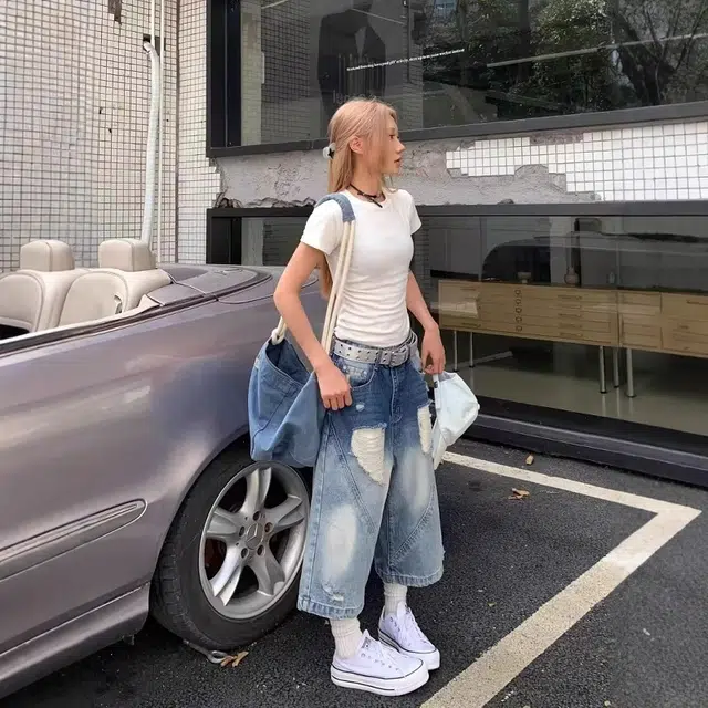 永言 美式潮流时尚百搭简约宽松牛仔短裤 男女同款