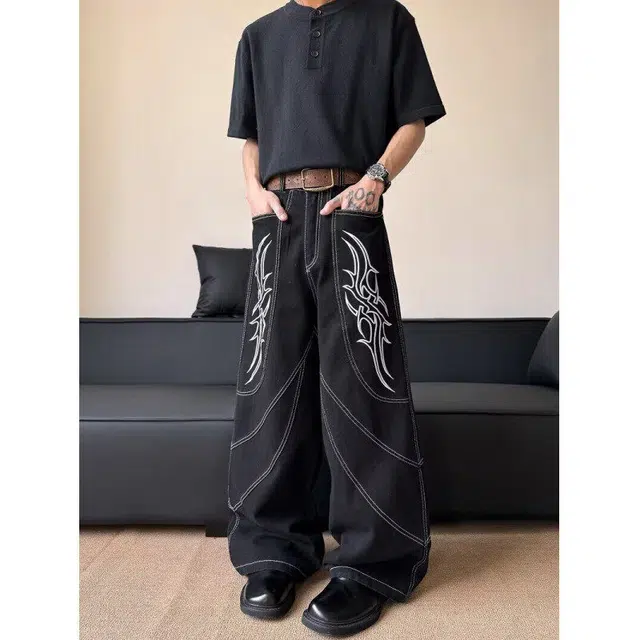 永言 美式潮流宽松直筒牛仔裤 男女同款