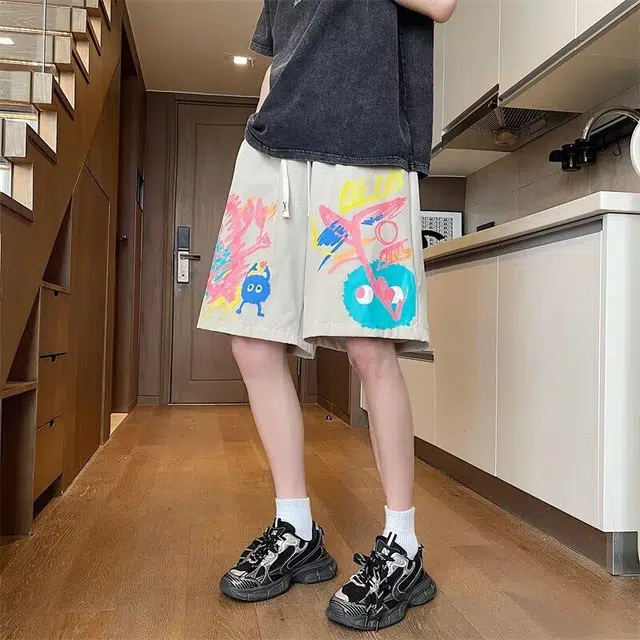 永言 卡通舒适百搭宽松时尚五分休闲短裤 男女同款