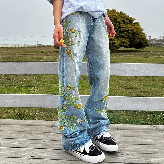 永言 水洗做旧潮流小众美式直筒时尚舒适百搭简约长裤牛仔裤 男女同款