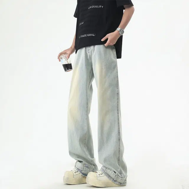 永言 潮牌高街复古美式百搭舒适亲肤牛仔裤 男女同款