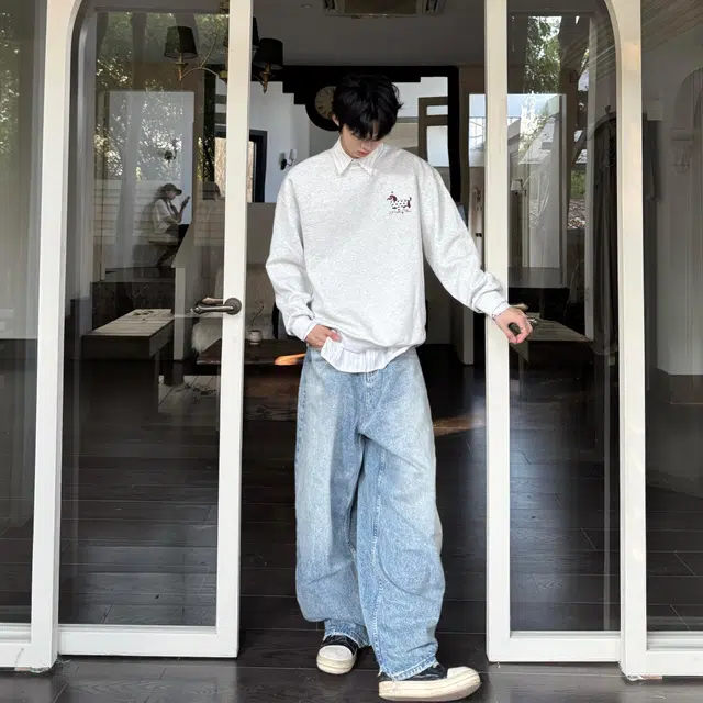 永言 秋冬季狗狗情侣套头刺绣上衣潮流百搭美式腊肠狗宽松圆领卫衣 男女同款