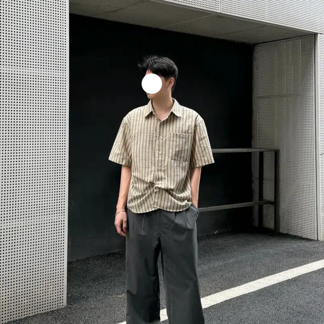 冈哉 日系复古撞色条纹设计翻领休闲个性简约潮流时尚宽松日常通勤百搭潮牌短袖衬衫 男女同款