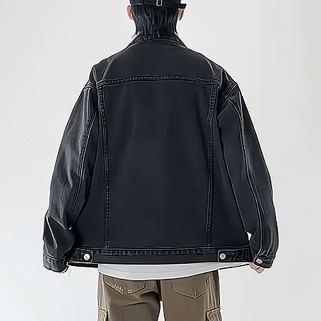 冈哉 纯色立体剪裁工装大口袋水洗做旧设计美式复古简约开始宽松休闲百搭港风牛仔外套 男女同款