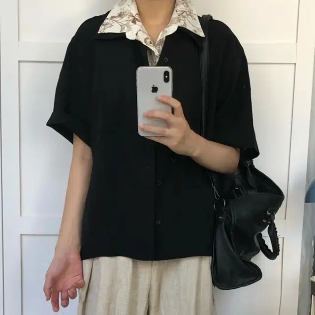 冈哉 老钱风假两件亚麻花领拼接文艺街头痞帅日常通勤百搭舒适透气时尚潮流高级感短袖衬衫 男女同款