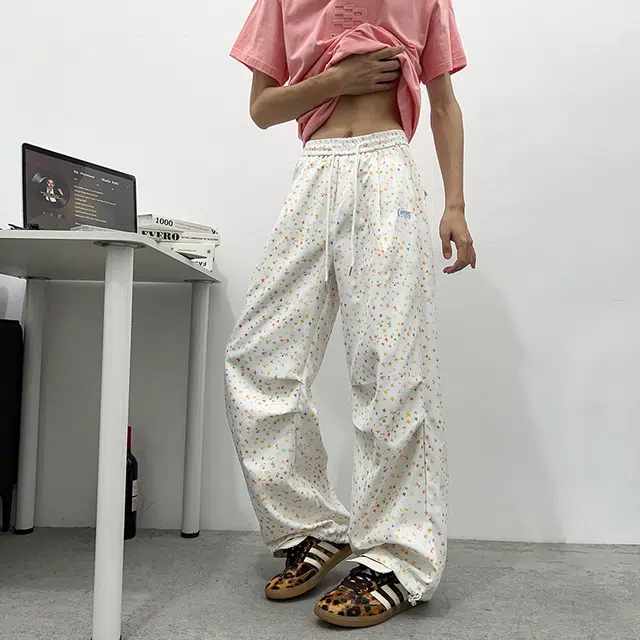 冈哉  美式个性潮流高街水洗做旧多巴胺星星印花满印基础款百搭款高级感潮牌阔腿拖地裤舒适透气直筒宽松通勤遛弯裤休闲裤 男女同款