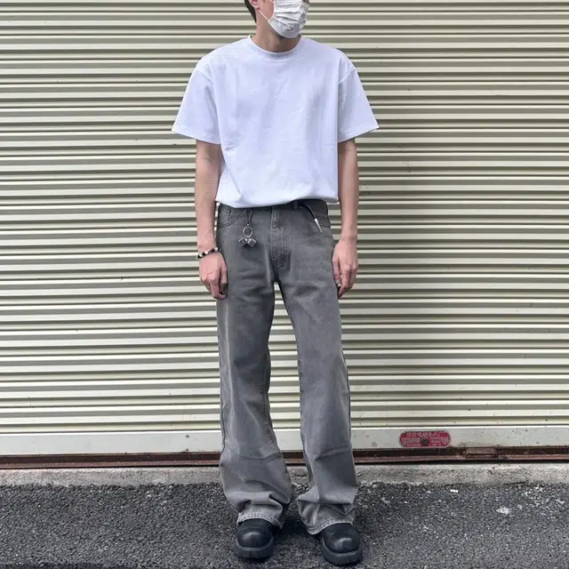冈哉 美式复古个性潮流潮牌重工水洗标中腰纽扣宽松高街潮搭休闲日常百搭直筒裤牛仔裤 男女同款